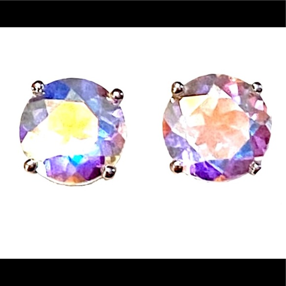 Vintage Iridescent Sterling Silver Earrings 925 - Picture 1 of 3